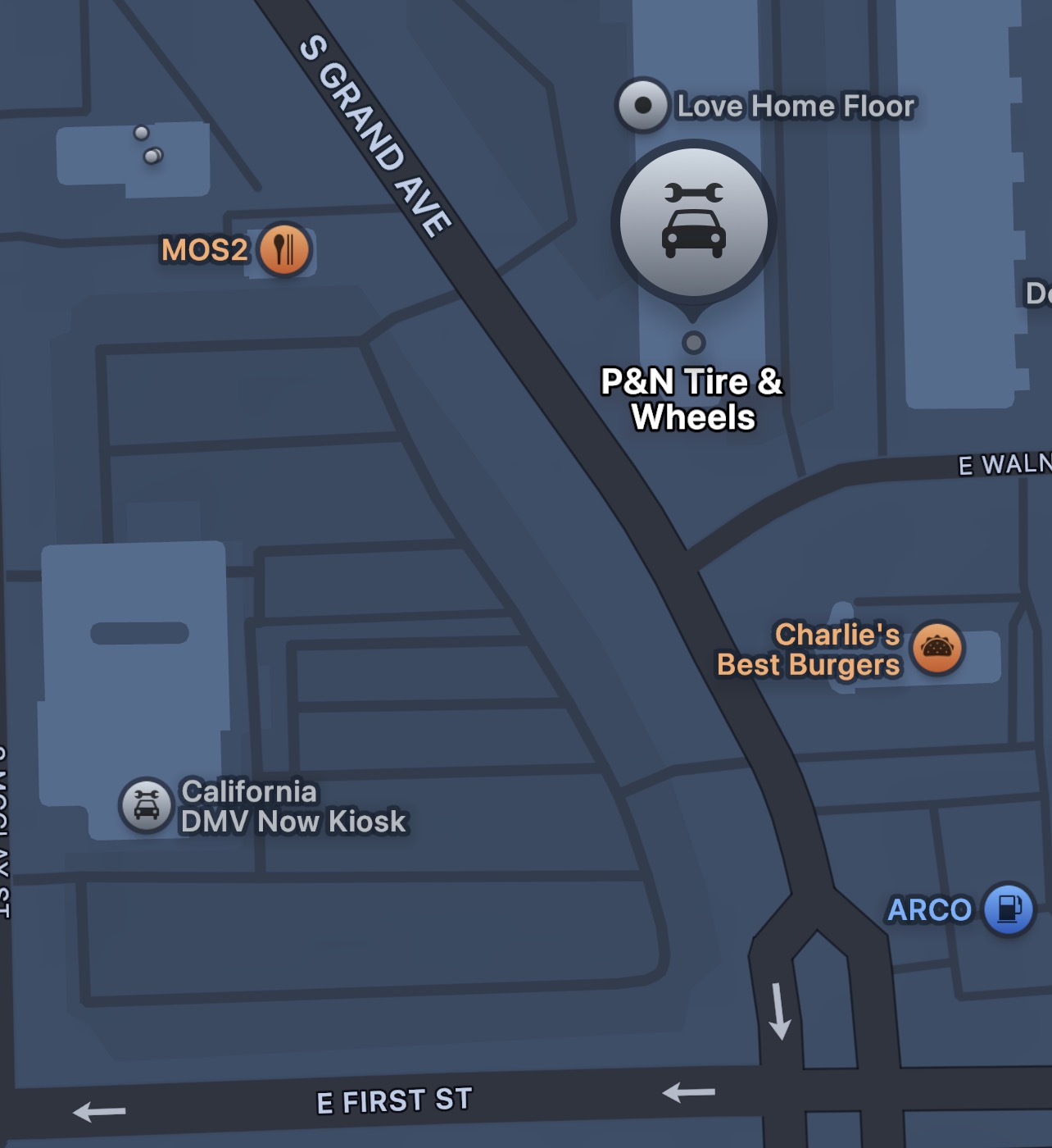 Map showing the location of P&N Tire & Wheels